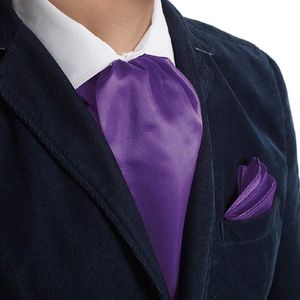Mens Solid Color Ascot & Pocket Square Set Purple